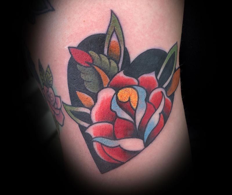 Flower, American Traditional, Color, Heart tattoo by